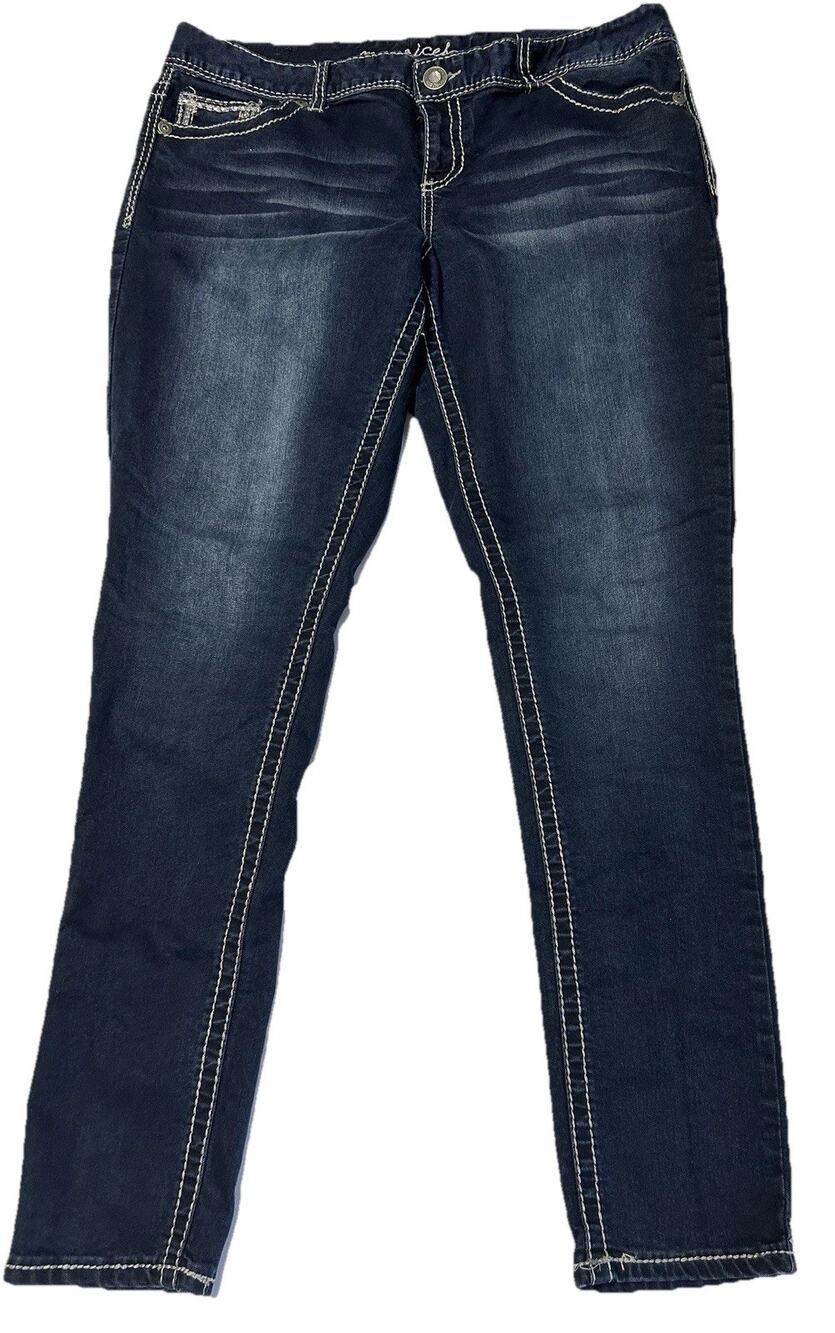 Maurices Minnie Skinny Jeans Dark Wash Thick Stitch Flap Pocket Size XL Regular